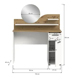 Hioshop Vanity kaptafel met spiegel 1 lade 1 deur 2 planken wit