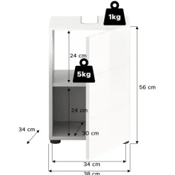 Hioshop Vira wastafel 1 deur wit hoogglans- wit