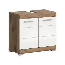 Hioshop Wave wastafel 2 deuren wit hoogglans- eiken decor