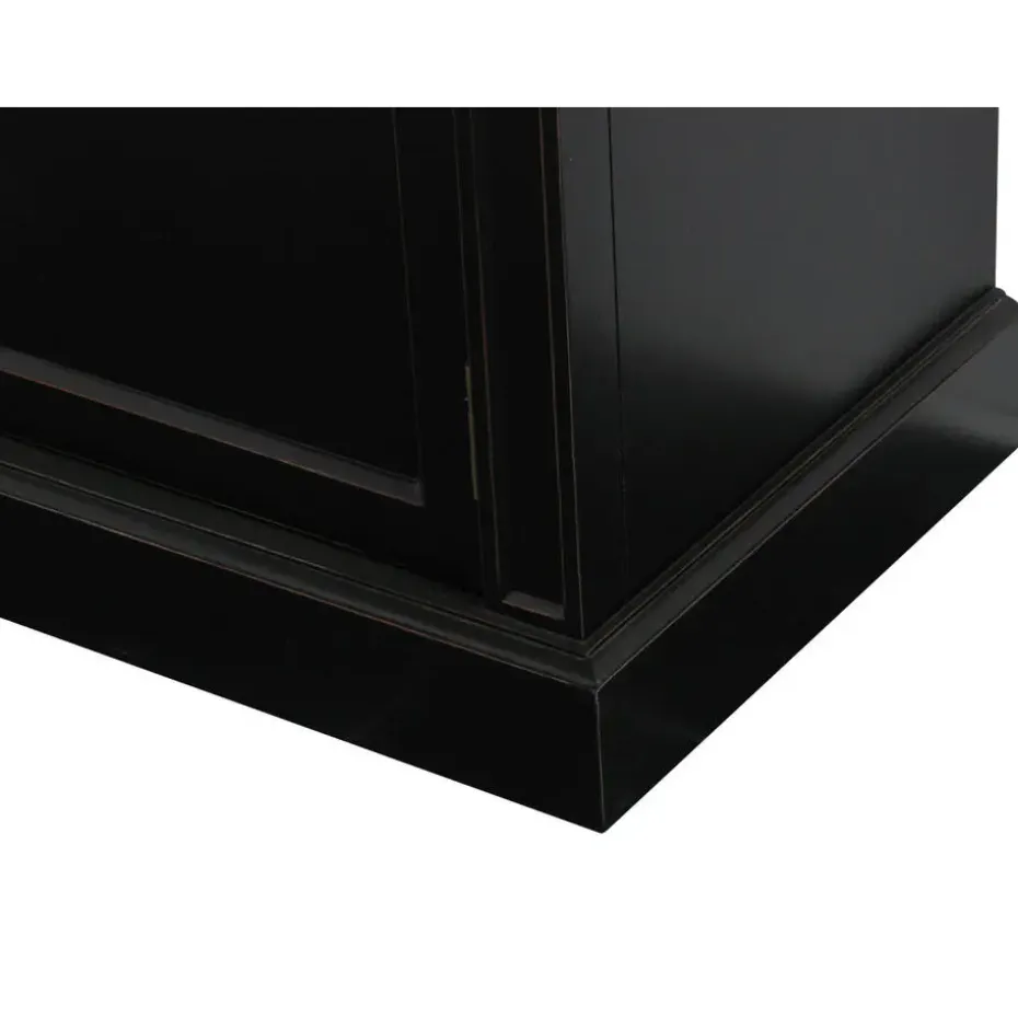 Hioshop Winkelkast buffetkast vitrine met opzet antiek zwart massief hout