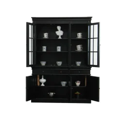 Hioshop Winkelkast buffetkast vitrine met opzet antiek zwart massief hout