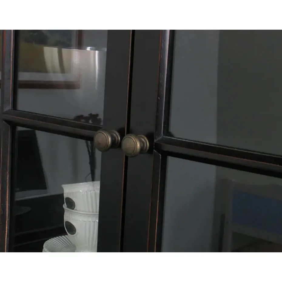 Hioshop Winkelkast buffetkast vitrine met opzet antiek zwart massief hout