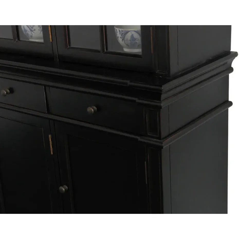 Hioshop Winkelkast buffetkast vitrine met opzet antiek zwart massief hout