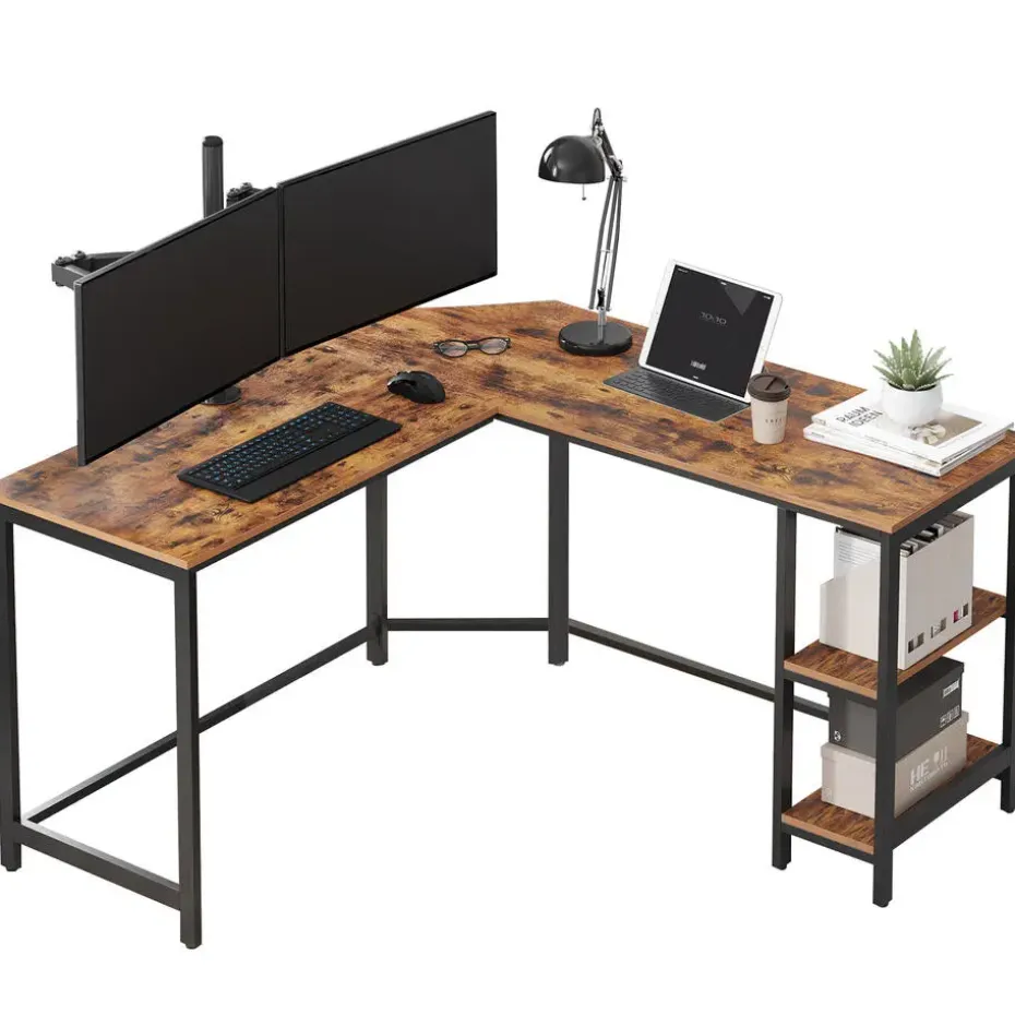 Hoekbureau - vintage - 2 legplanken - 138x76x138 cm - vintage bruin