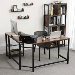 Hoekbureau - vintage - 2 legplanken - 138x76x138 cm - vintage bruin