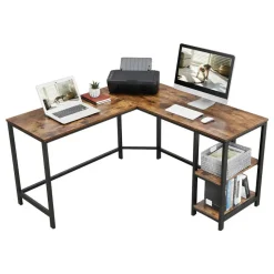 Hoekbureau - vintage - 2 legplanken - 138x76x138 cm - vintage bruin