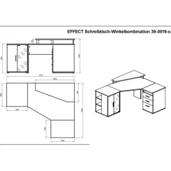 Hoekbureau Efford met opbergruimte - eik/wit