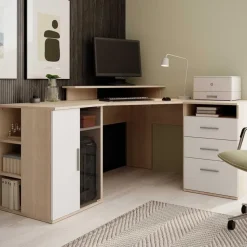 Hoekbureau Efford met opbergruimte - eik/wit
