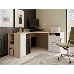 Hoekbureau Efford met opbergruimte - eik/wit