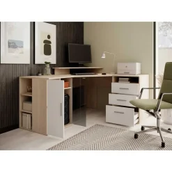 Hoekbureau Efford met opbergruimte - eik/wit