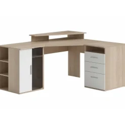 Hoekbureau Efford met opbergruimte - eik/wit