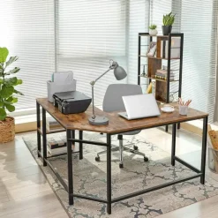 Hoekbureau Fabrice 138cm 2 legplanken - rustiek bruin/zwart