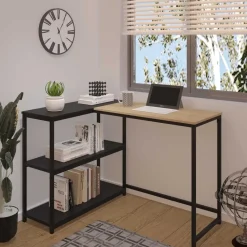 Hoekbureau Schmitt - 110x80x76cm - met opbergruimte - eikdecor/zwart