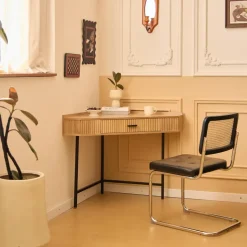 Hoekbureau van hout en metaal met 1 lade