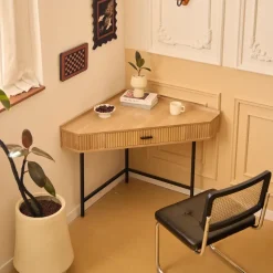 Hoekbureau van hout en metaal met 1 lade