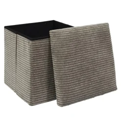 Home Deco - Poefje - opbergbox - rib - zacht taupe - 38 x 38cm