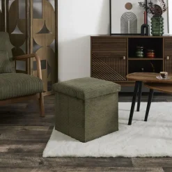 Home Deco - Poefje - opbergbox - rib - groen - 38 x 38cm