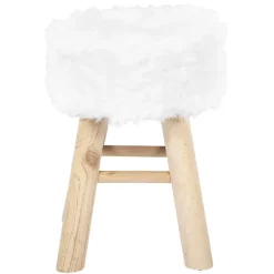 Home Deco Factory Bijzet krukje Pluche - dennenhout - 28 x 40 cm