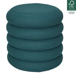 Home Deco Factory Poef/krukje - boucle - petrol - D37 x H44 cm