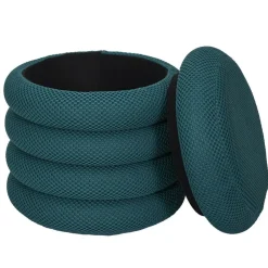 Home Deco Factory Poef/krukje - boucle - petrol - D37 x H44 cm