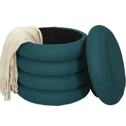 Home Deco Factory Poef/krukje - boucle - petrol - D37 x H44 cm