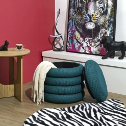 Home Deco Factory Poef/krukje - boucle - petrol - D37 x H44 cm