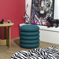 Home Deco Factory Poef/krukje - boucle - petrol - D37 x H44 cm