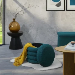 Home Deco Factory Poef/krukje - boucle - petrol - D37 x H44 cm