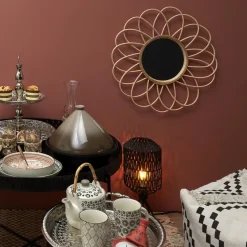 Home deco factory Rotanspiegel - bloem - D50 cm - bohemian