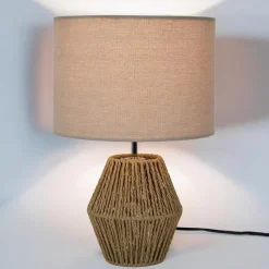 Home deco factory Tafellamp met linnen kap - Boho/ibiza stijl