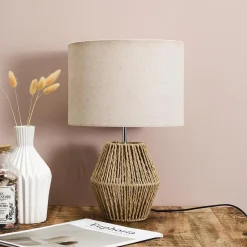 Home deco factory Tafellamp met linnen kap - Boho/ibiza stijl