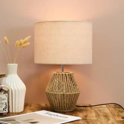 Home deco factory Tafellamp met linnen kap - Boho/ibiza stijl