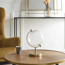 Home Deco Factory wereldbol - transparant - glas - gouden voet