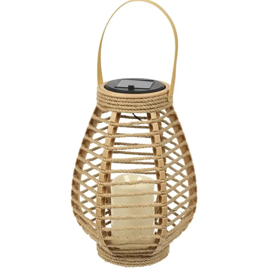 Home deco factory Zonnelantaarn tafellamp - Solar -rotan - 26,5 cm -kaarseffect