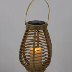 Home deco factory Zonnelantaarn tafellamp - Solar -rotan - 26,5 cm -kaarseffect