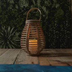 Home deco factory Zonnelantaarn tafellamp - Solar -rotan - 26,5 cm -kaarseffect