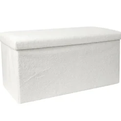 Home Deco Poef - MDF/polyester - Natuurlijk - wit - 76 x 38 cm