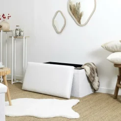 Home Deco Poef - MDF/polyester - Natuurlijk - wit - 76 x 38 cm