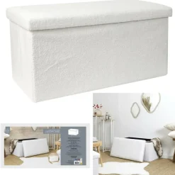 Home Deco Poef - MDF/polyester - Natuurlijk - wit - 76 x 38 cm