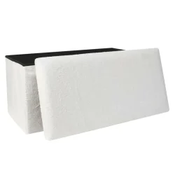 Home Deco Poef - MDF/polyester - Natuurlijk - wit - 76 x 38 cm