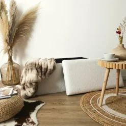 Home Deco Poef - MDF/polyester - Natuurlijk - wit - 76 x 38 cm