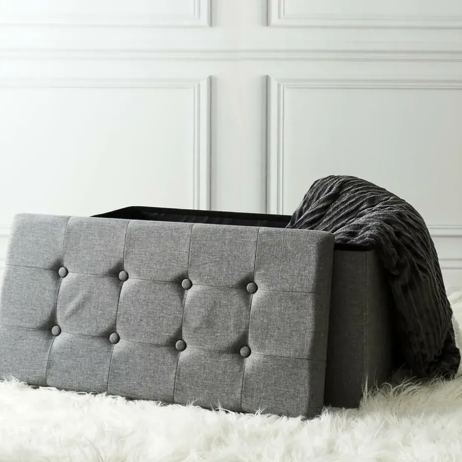 Home Deco Poef Chique - opbergbox - donkergrijs - 76 x 38 cm