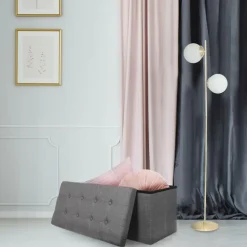 Home Deco Poef Chique - opbergbox - donkergrijs - 76 x 38 cm