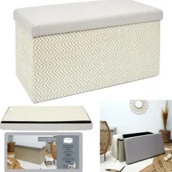 Home Deco Poef Fishbone - opbergbox - beige/grijs - 76 x 38 cm
