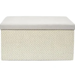 Home Deco Poef Fishbone - opbergbox - beige/grijs - 76 x 38 cm