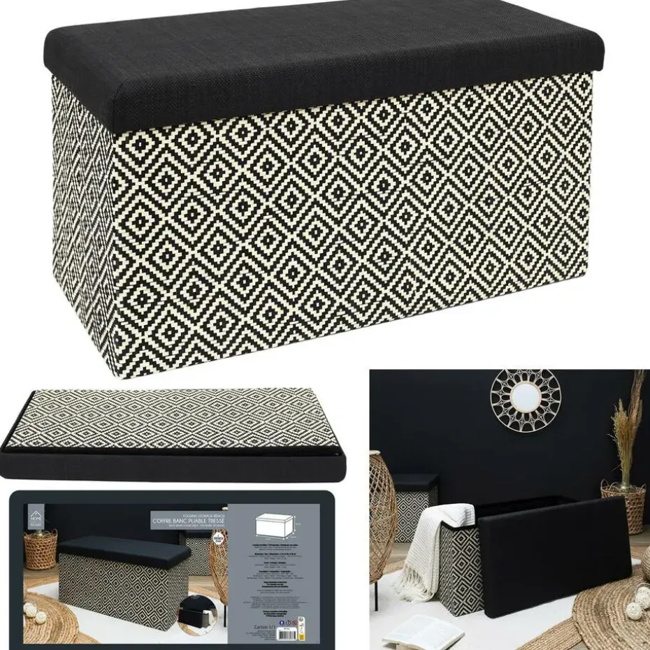 Home Deco Poefje - opbergbox - donkerbruin/zwart - 76 x 38 cm