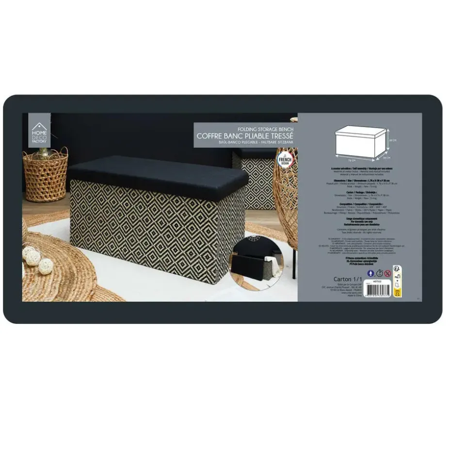 Home Deco Poefje - opbergbox - donkerbruin/zwart - 76 x 38 cm