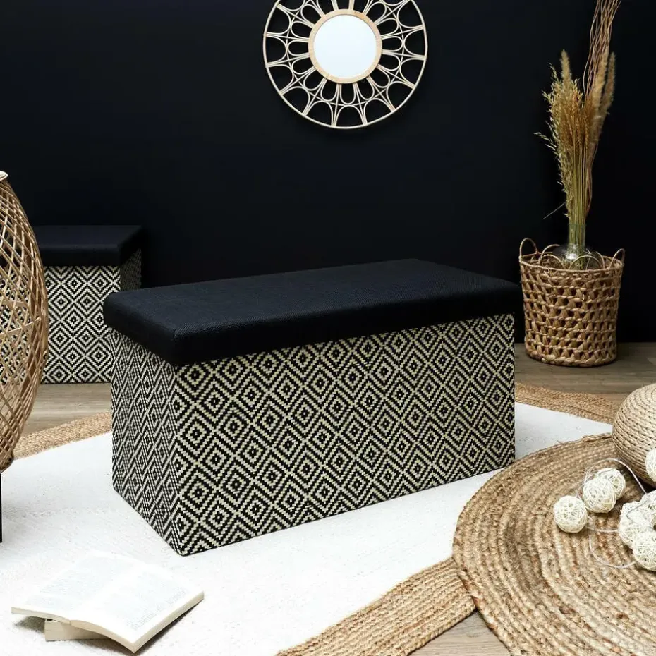 Home Deco Poefje - opbergbox - donkerbruin/zwart - 76 x 38 cm