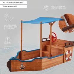 HOME DELUXE - Scheepszandbak met bankje MATSCHEKISTE - 160 x 78 cm