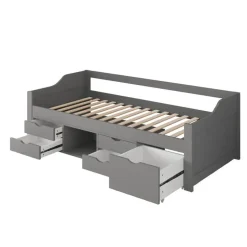HOME DELUXE COSMOS kinderbed met lades en matras - 90 x 200 cm grijs